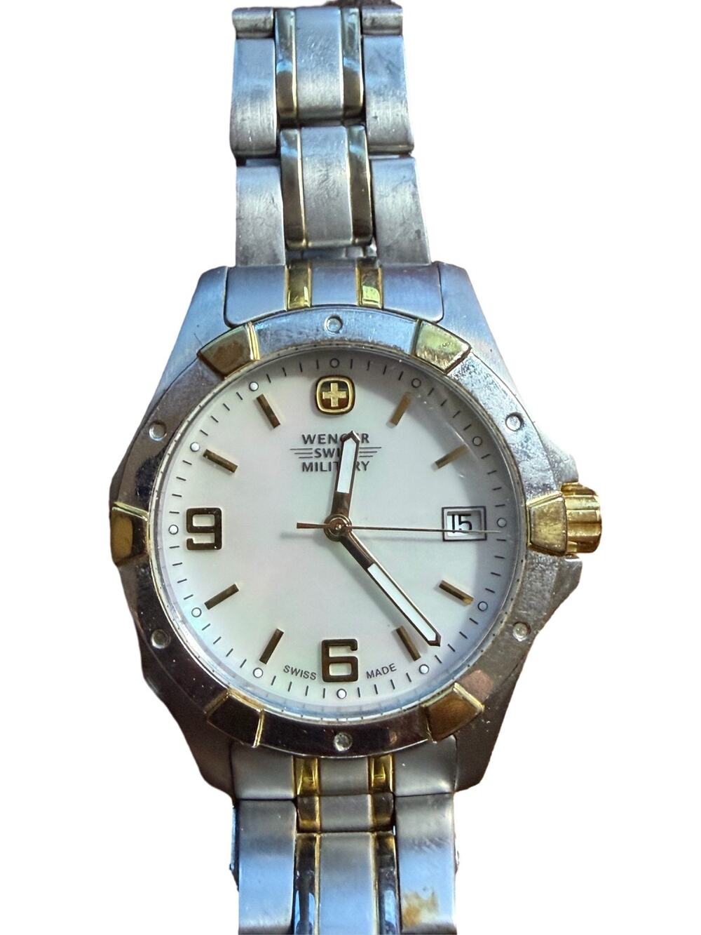Wenger Swiss Military Watch Two-Tone White Dial Date Stainless Steel